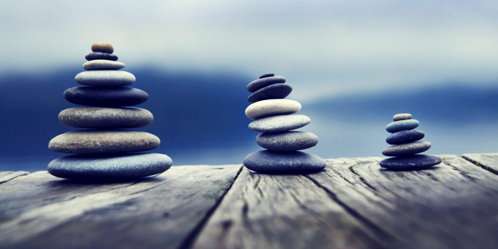 stones wooden table group objects concept
